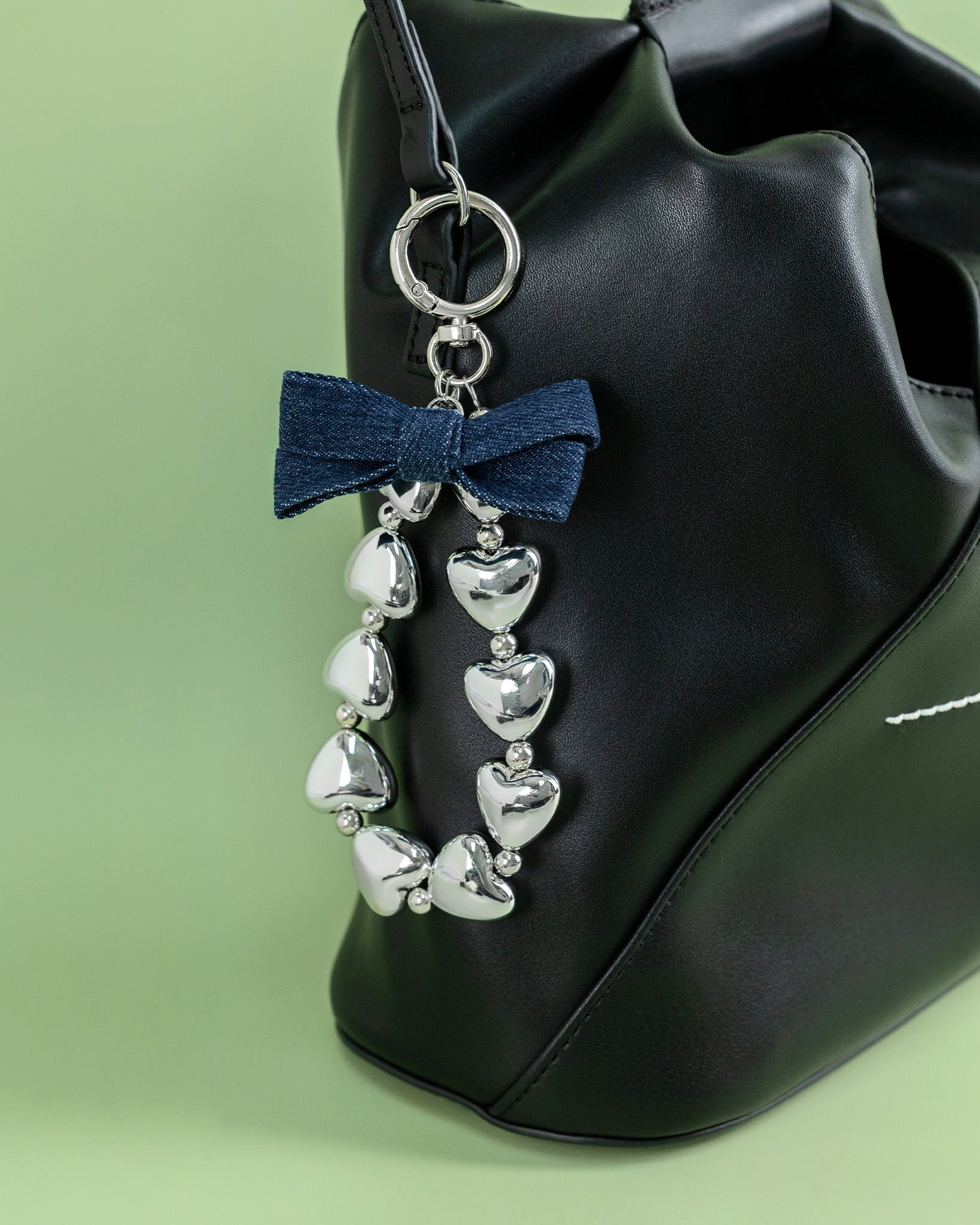 Denim Bow Looped in Love Charm